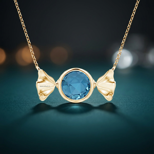 Colgante Solitario con Topacio Azul Corte Brillante Redondo en Engaste de Bisel, Chapado en Rodio, Joyería de Lujo para Mujer, Oro 10K 14K 18K, Plata 925 - Product Image 1