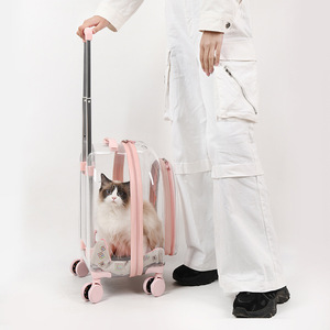 Pet Rolling <b>Suitcase</b> Transparent Semi Circle PVC Soft Sided Carrier For Dog Cat Travel One Size - Product Image 3