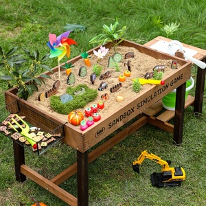 Table d'activités sensorielles d'extérieur pour enfants, <span class=keywords><strong>bac</strong></span> <span class=keywords><strong>à</strong></span> <span class=keywords><strong>sable</strong></span> en bois avec jeux de simulation, jouets et rangement, centre de jeux de <span class=keywords><strong>sable</strong></span> et d'eau pour tout-petits - Product Image 2