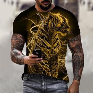 T-shirt da <span class=keywords><strong>uomo</strong></span> a maniche corte in maglia con stampa grafica <span class=keywords><strong>tigre</strong></span>, girocollo, stile streetwear, stampa 3D, traspirante ed ecologica, spedizione gratuita - Product Image 1