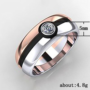 Anello F215 con Diamante Placcato in Oro Rosa, Taglio Brillante Rotondo, Diamante Naturale, Fede di Fidanzamento Unisex, Fascia in Lega di Metallo Prezioso - Product Image 2