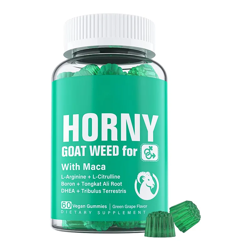 Thời trang hàng đầu Maca tribalus Horny dê cỏ dại Tongkat Ali Gummies người đàn ông Phụ Nữ năng lượng tự nhiên tăng cường bán chạy nhất bổ sung