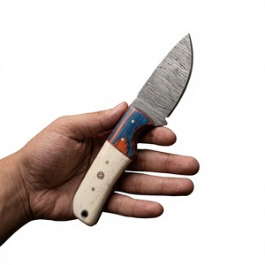 Cuchillo de acampada de hoja fija Drop Point de acero de Damasco con mango de madera Pakka azul de 20 cm, cuchillo de supervivencia para exteriores DIY - Product Image 1