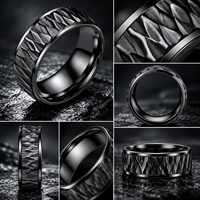 JLM Premium Großhandel Titan-Stahl Gravierter Geometrischer Rhombus Strukturierter Ring für Männer Frauen Ehering Unisex Punk-Schmuck