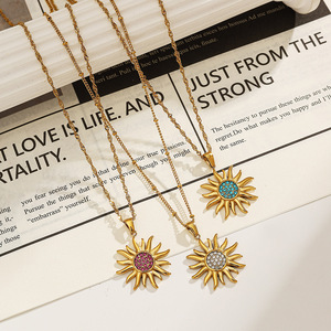 Collar con Colgante en Forma de Sol, Chapado en Oro de 18K, Acero Inoxidable, Diamantes de Color, Zirconia, Joyería para Fiestas, Accesorio de Moda - Product Image 1