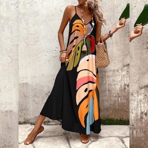 ชุดคลุมชายหาดสำหรับผู้หญิง ชุดเดรสยาวหลวมๆ สำหรับวันหยุดพักผ่อน ป้องกันแสงแดด ลายพิมพ์เก๋ๆ แบบผูกคอ แฟชั่น - Product Image 2