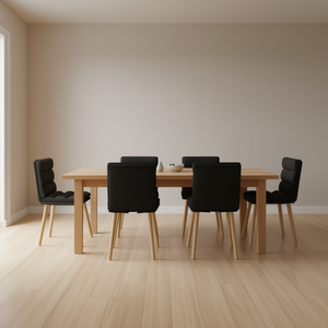 Set di 6 sedie da pranzo imbottite nere con gambe in legno, design moderno per l'arredamento della casa - Product Image 2