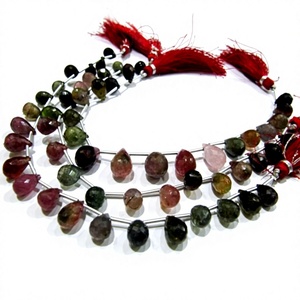Cadena de Turmalina Multicolor Natural en Forma de Gota Facetada, 8 Pulgadas de Largo - Product Image 1