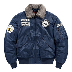 Jaket Satin Musim Dingin Model Pilot dengan Ritsleting untuk Luar Ruangan, Desain Patch untuk Streetwear, Jaket Bomber Pria - Product Image 1