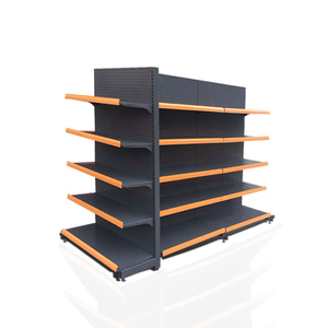 Estanterías Metálicas de Acero Personalizadas, Estanterías de Exhibición al por Mayor, Góndola Negra de Doble Cara, Estanterías de Supermercado, Estanterías de Venta al por Menor - Product Image 1