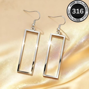 Boucles d'oreilles rectangulaires en acier inoxydable, personnalisées, audacieuses et transfrontalières, longues et avec crochets, pour le charme féminin - Product Image 6