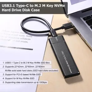 กล่องใส่ฮาร์ดดิสก์ NVME SSD แบบ USB 3.1 Gen 2 (10 Gbps) สำหรับ Samsung 960/<span class=keywords><strong>970</strong></span> <span class=keywords><strong>EVO</strong></span>/<span class=keywords><strong>PRO</strong></span> M2 PCIE SSD M.2 NVME พร้อมอะแดปเตอร์ USB C สีดำ - Product Image 4