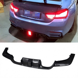 Body Kit Carbon Fiber Rear Bumper Shark Fin <b>Diffuser</b> Spoiler Lip with <b>LED</b> for BMW F80 M3 F82 F83 M4 - Product Image 1