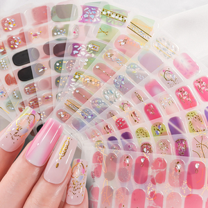 16tips/Sheet Full Cover Summergel Nail Wraps Sticker Stickers 3D Self-Adhesive Bronzing Gold Line French Nail <strong>Strips</strong> Baking Free - Product Image 1