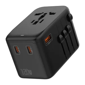 Adaptador de viaje Universal internacional GAN 120W Adaptador de enchufe mundial USB 1USB + 3 TIPO C Adaptador universal de alta potencia 2500W