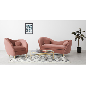 <span class=keywords><strong>Classic</strong></span> Velvet Fabric Sofa Pink Color Living Room Furniture Gold Metal Legs Sofa With Round Cushion - Product Image 3