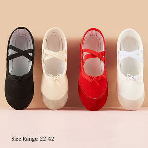 <span class=keywords><strong>Chaussons</strong></span> de danse en toile pour filles à bout en daim, tailles 22-42, avec semelle fendue et cordon de serrage pour l'entraînement quotidien (vente en gros) - Product Image 1