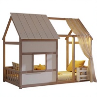 Lit Montessori moderne pour enfants, avec toit, lumières LED, cadre en bois de pin, barrières de sécurité, étagère, lit bas pour garçons et filles