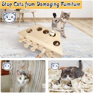 Jouet pour chat en bois Whack-A-Mole avec souris en peluche – Anti-ennui interactif pour chats – Jouet éducatif en bois massif pour animaux de compagnie - Product Image 3