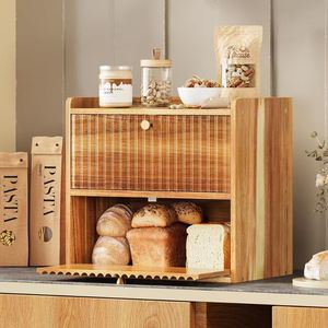 Boîte à pain en bois Saint Beauty à double couche pour le rangement du pain et des aliments sur le bureau ou dans l'armoire de cuisine - Product Image 1
