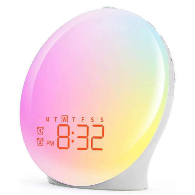 Modern LED Home Night Light with FM Radio Natural Sounds Desk Clock PVC Smart Lamp for Heavy Sleepers Bedroom Sleep Aid