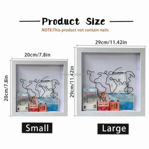 Tirelire Thème Voyage avec Cadre Photo en Bois Gris, Emplacement pour Pièces de Monnaie, Décoration Carte du Monde, Cadeau de Remise de Diplôme, Décoration Maison, Vente en Gros OEM ODM - Product Image 6