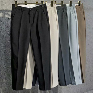 Celana gaun kecil warna polos, celana kasual bisnis ramping kaki Inggris untuk pria, celana setelan panjang musim panas - Product Image 1