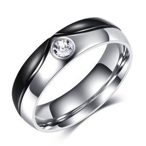 Stainless Steel <b>Couple</b> <b>Rings</b> 4.6mm With Diamonds Bezel Setting For Valentine's Day Unisex Jewelry - Product Image 5