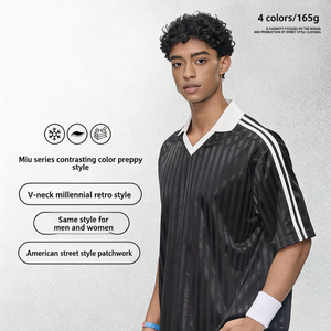 T-shirt de football américain, canadien et mexicain à col en V Millennium avec rayures rétro, style streetwear, manches courtes pour <span class=keywords><strong>homme</strong></span> - Product Image 1
