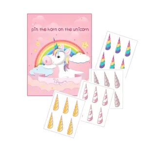 unicorn Birthday Party Favor Pin The Horn on The Unicorn Games Kids Party Supplies a Large Poster 24 Reusable Sticker Horns