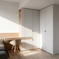 Armario ropero blanco con escritorio y espacio de almacenamiento, moderno, minimalista, de madera maciza para dormitorio