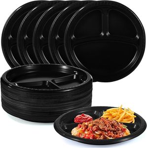 Assiettes en plastique jetables à compartiments, 10 pouces, avec séparateurs, pour le déjeuner, le dîner, les fêtes, les barbecues, les pique-niques, style vert, marque HL - Product Image 3