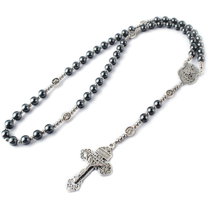 Rosario Católico de Cuentas de Hematita de 8 mm con Cuentas de Acero Inoxidable de 4 mm y Cuentas de Gloria de San Miguel con Crucifijo del Perdón - Product Image 6