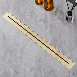SUS 304 Gold Long Stainless Steel Bathroom Floor Drain Anti-Odor Linear Design