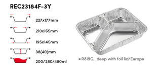 Boîte alimentaire à emporter en <span class=keywords><strong>aluminium</strong></span> 23x18x3cm, <span class=keywords><strong>3</strong></span> <span class=keywords><strong>compartiments</strong></span>, 85760 R881G, barquettes alimentaires en <span class=keywords><strong>aluminium</strong></span>, REC23183F-3Y - Product Image 3