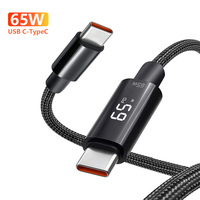 65W LED-Display Schnellkabel USB-C zu C Kabel 6A PD Schnellladung Nylon-Ummanteltes Typ-C-Kabel mit Digitaler Leistungsanzeige 1m