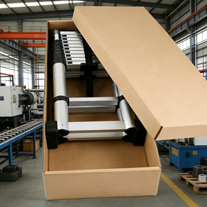 Échelle télescopique pliable à double face en acier, facile à ranger, avec crochets supérieurs pour <span class=keywords><strong>grenier</strong></span> et toit - Product Image 4