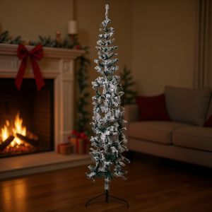 Árbol de Navidad Semialto Delgado D0100HXMLP8 de 8 Pies con Nieve Artificial, Árbol de Plástico para Interiores, Decoración Navideña Elegante - Product Image 2