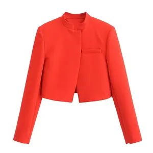 TAOP & ZA 2024 primavera nueva mujer de viaje Casual Stand Collar Big Red Slim Chaqueta corta traje chaqueta 2010768