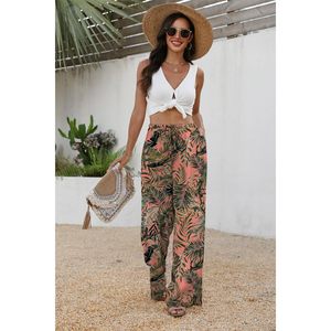 Women's <b>Linen</b> Summer Palazzo Pants Wide Leg High Waist Breathable Beach Trousers With Pockets - Product Image 3