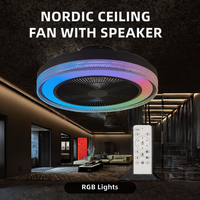 Ventilateur de plafond silencieux intégré avec lumière, haut-parleur intelligent nordique, fréquence variable RGB, contrôlé par application, télécommande, extérieur