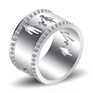 Anillo de Acero de Titanio con Diseño de Doble Hilera de Diamantes, 12MM, Diseño Hueco, Unisex, Regalo, Joyería Familiar - Product Image 5