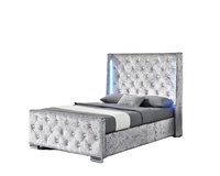 Lit de luxe plateforme double king size rembourrée en velours écrasé avec tête de lit LED