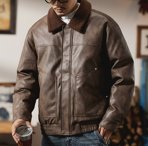 Chaqueta de Motocicleta de Cuero para Hombre, Resistente al Viento, a Prueba de Frío, Cálida, Acolchada de Algodón - Product Image 3