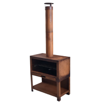 Chimenea Exterior de Acero Corten de Alta Calidad con Estructura KD, Chimenea de Leña con Almacenamiento de Troncos