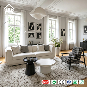 Ensemble de canapés en tissu bouclé crème de designer avec fauteuil, couleur <span class=keywords><strong>cognac</strong></span>, meubles de salon de luxe pour villa, personnalisation tout-en-un - Product Image 5
