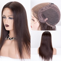 Superbe perruque en cheveux vierges péruviens à nœuds simples, densité 150%, brun naturel, avec dessus en dentelle HD, en stock, 6 pouces, durable