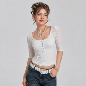 Conjunto de 2 Piezas para Mujer, Top de Encaje sin Mangas con Detalle de Botones y Lazo, Blusa Casual Dulce y Fresca - Product Image 4