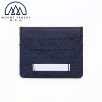 Dompet Kartu Kredit Kulit Asli Denim Tahan Lama Model Sambungan Yanzhi dengan Logo Kustom, Anti RFID, Tipis, dan Praktis