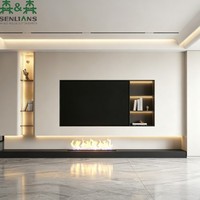 Mueble de TV Flotante SLS con Chimenea Lineal, Estantes de Vidrio, Retroiluminación LED y Consola Minimalista